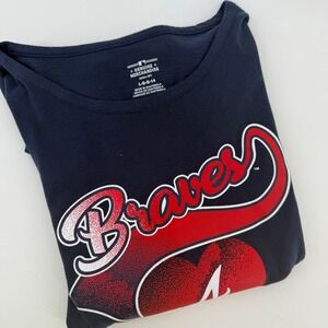 Atlanta Braves Kid MLB Genuine Merchandise T Shirt Size L G 14 Navy Blue Heart A